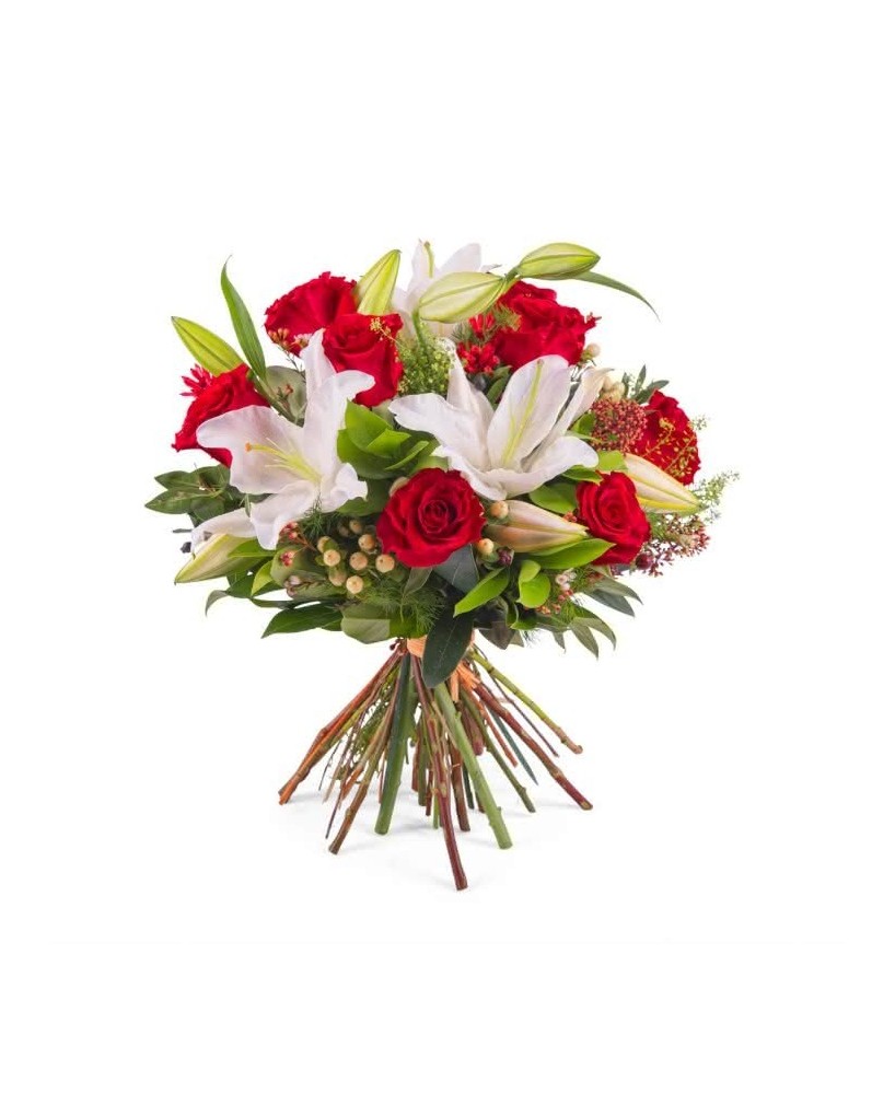 Ramo de rosas y liliums - Floristería La Gardenia - Don Benito
