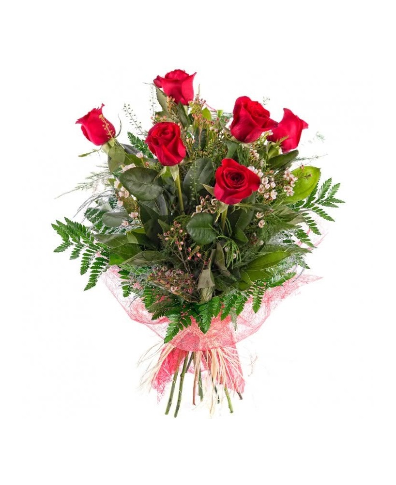 Ramo de 6 Rosas Rojas - Floristería en Don Benito