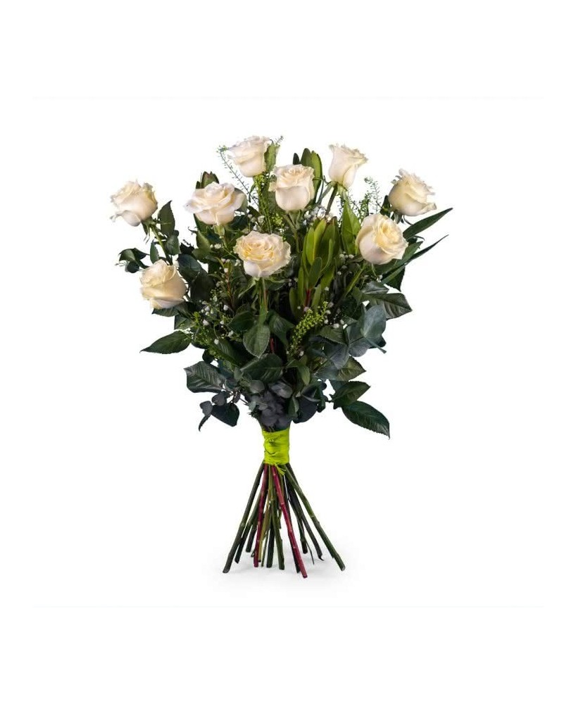Ramo de 9 Rosas Blancas - Floristería en Don Benito