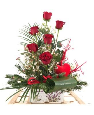 Centro de 6 Rosas Rojas - Floristería en Don Benito